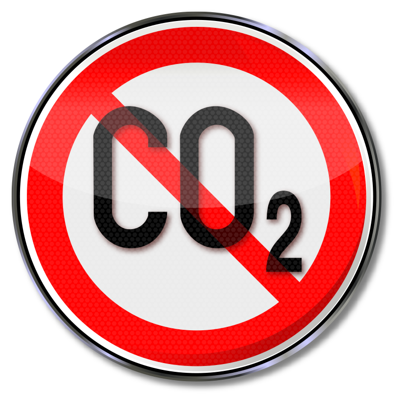 przekreślony symbol CO2
